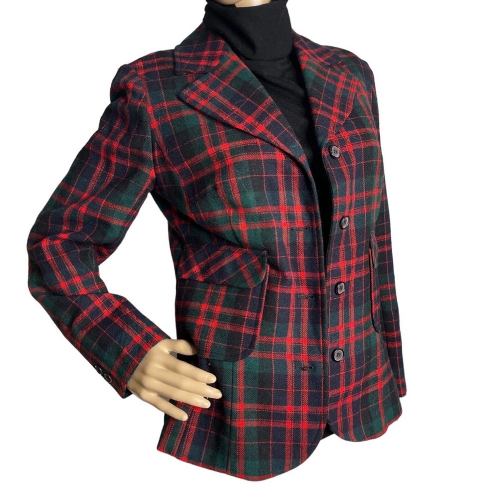 50's Pendleton Wool Blazer True Vintage Womens Large (12) Plaid Red Blue Green